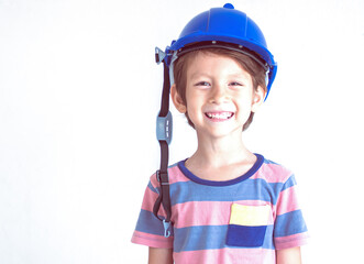 Portrait of little boy pretending to be Engineer
