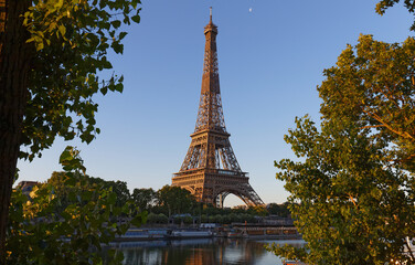 Eiffel Tower, iconic Paris landmark with vibrant blue sky