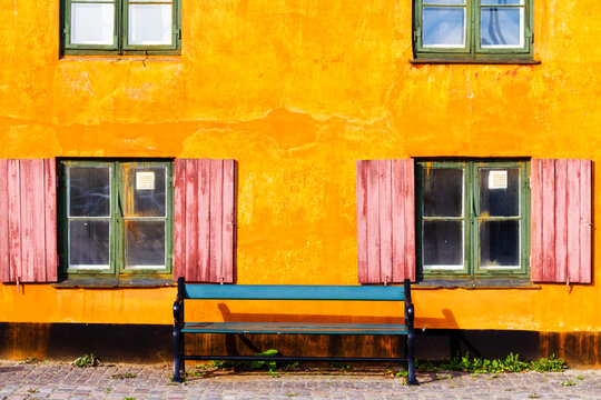 Yellow houses in Nyboder district, near Sankt Pauls Street, Copenhagen, Denmark