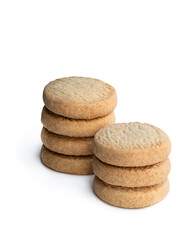 Fototapeta na wymiar Stacked short pastry cookies isolated on white