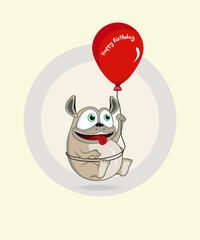 Vector Dog and Balloon Illustration. Print. Poster. Funny Character Drawing.