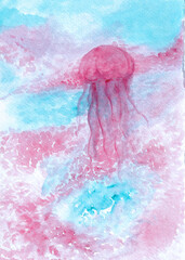 pink medusa painted watercolor
