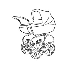 Fototapeta na wymiar Baby stroller vector sketch icon isolated on background. Hand drawn Baby stroller icon. baby stroller, vector sketch illustration