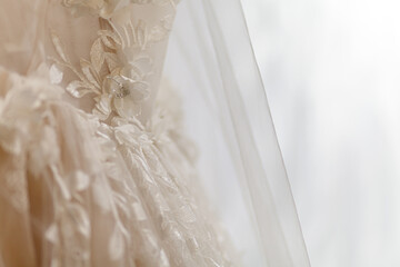 Background of a wedding dress close up