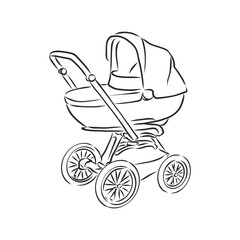 Baby stroller vector sketch icon isolated on background. Hand drawn Baby stroller icon. baby stroller, vector sketch illustration