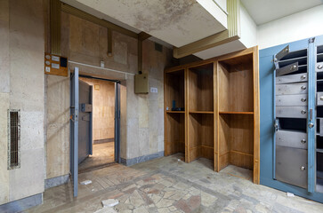 Open security doors and entrance to the bankrupt bank depository