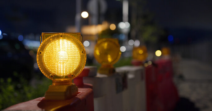 Yellow caution light at street