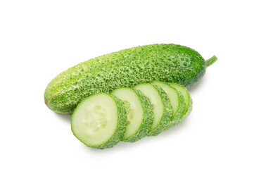 Cucumber and slices isolated on white