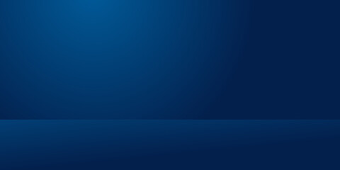 Blank blue gradient background with product display. Blue backdrop or empty studio with light room floor. 3D rendering.