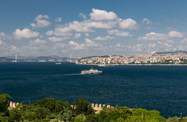 Fototapeta na wymiar Bosphorus Strait and Bosphorus Bridge in Istanbul, Turkey
