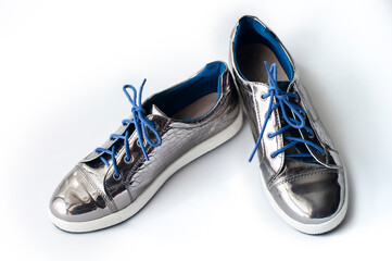 Bright shoes for teenage girls on a light background, shoes for cool weather in summer or autumn....