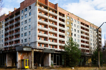 Pripyat. Ghost town in Chernobyl Exclusion Zone. Abandoned house.