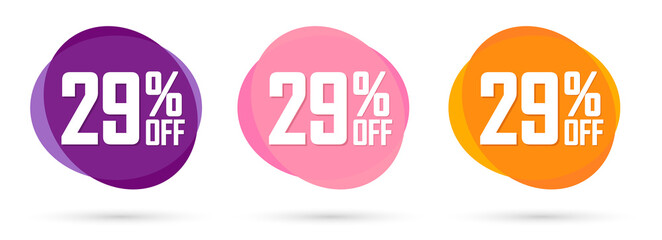 Set Sale 29% off bubble banners, discount tags design template, vector illustration