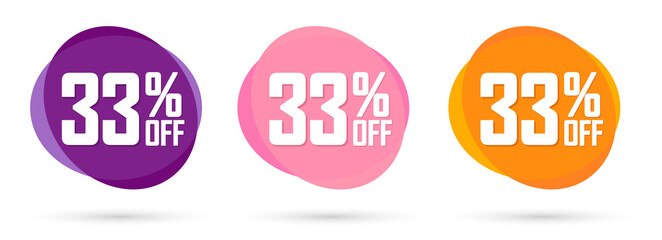 Set Sale 33% off bubble banners, discount tags design template, vector illustration