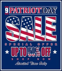 Vector illustration for promotional sales for US Patriot Day. Perfect for any use.
