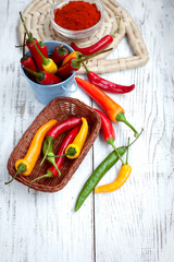 chili peppers ripe on a wooden table