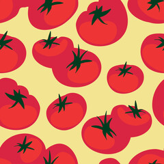 Vector seamless colorful pattern with bright red eco vegetable tomatoes. 