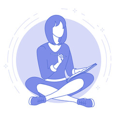 The best place for remote work. Young woman is working outsourced. lat design vector illustration, ready to animation vector concept for web site, presentation, mobile app.