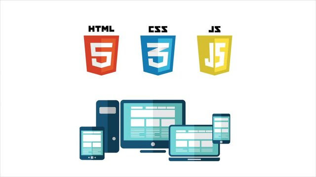 Web technology shields. HTML , CSS, Javascript. Web site development 
