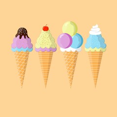 Ice cream set isolated on a white background Flat style vector illustration