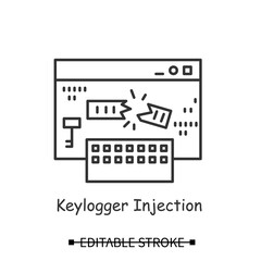 Keylogger icon. Keyboard input logger injection linear pictogram. Concept of safe internet browsing and hacker account and financial data stealing attack. Editable stroke vector illustration