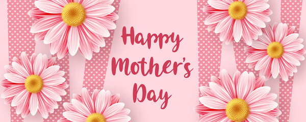 Happy Mothers day background with daisy flowers. Greeting card, invitation or sale banner template