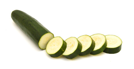 cut courgette or zucchini on a white background