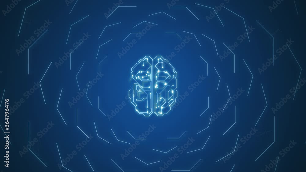 Poster 4k video of artificial intelligence brain animation, data mining concept.