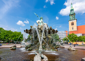 Neptune fountain (Neptunbrunnen) on Alexanderplatz square, Berlin, Germany © Mistervlad