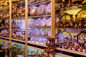 Traditional Iranian Plates and dishes in Iran, Asia. Plates with traditional iranian ornament....