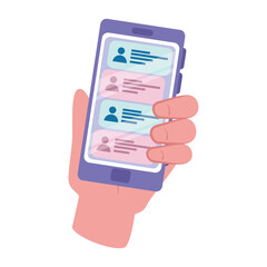 Hand holding smartphone with chatting bubbles design, Message chat and communication theme Vector illustration