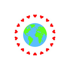 Planet  circle with hearts on a white background, vector illustration