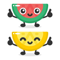 cute watermelon and lemon mascot characters
