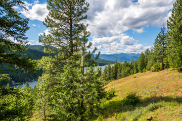 View of Lake Pend Oreille and the mountains of the Sandpoint and Sagle area of North Idaho, USA