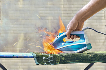 Ignition of an electric iron for ironing clothes.
