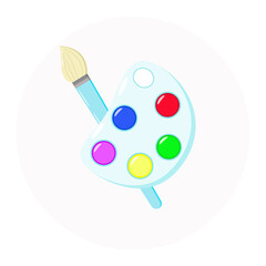 Paint and brush, isolated objects on white background. Vector illustration