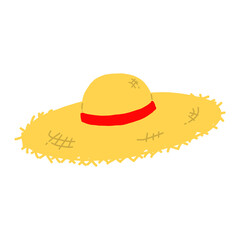 麦わら帽子の手描きイラストアイコンセット【白背景】straw hat flat illustration vector icon