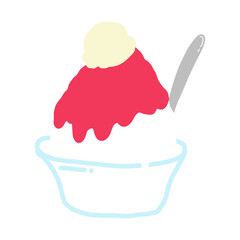 かき氷の手描きイラストアイコン【白背景】summer flat illustration vector icon