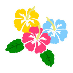 ハイビスカスの手描きイラストアイコン【白背景】hibiscus flowers flat illustration vector icon