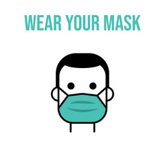 Man in face mask line icon, vector pictogram of pandemic virus prevention. Protection wear from coronavirus, air pollution, dust, flu illustration. Sign for medical equipment store. Wear your mask.