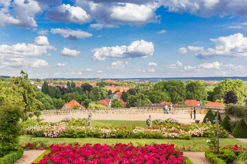 Colorful flowers in the garden of the castle of Quedlinburg, Germany
