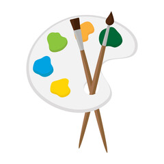 Art palette with paint brush for drawing. Flat vector illustration.