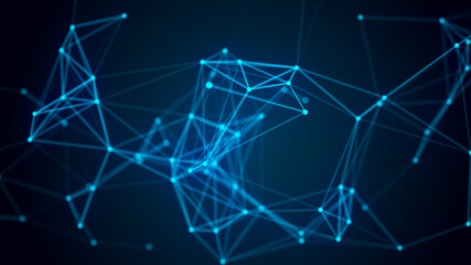 Abstract technology background. Network connection structure on blue background. 3D rendering.
