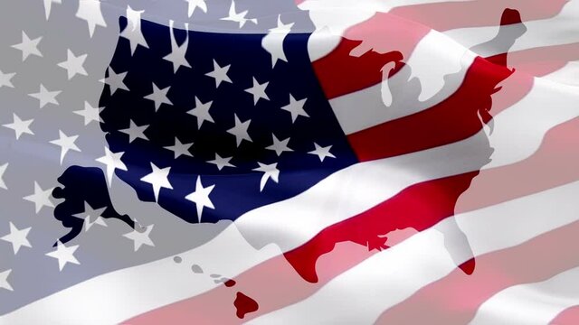 US map flag video. United States of America map waving video gradient background. 4th of july US American map Flag Waving. USA flag for Independence Day, 4th of july US American Flag Waving 1080p Full
