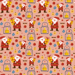 Merry Christmas and Happy New Year seamless pattern illustration. Trendy style. Vector design template. Design for poster, card, invitation, placard, brochure, flyer.