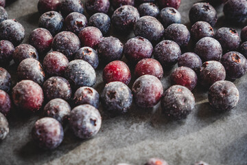 frozen blueberries on a slate