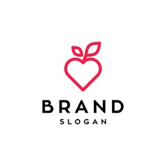  heart fruit logo icon line ,love symbol with leaf illustration design