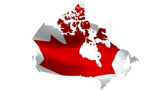 Canadian map flag video waving in wind map background for text. Realistic Canadian Vancouver Flag background. Canada Flag Looping Closeup footage.Canada Montreal country flags video for film,news
