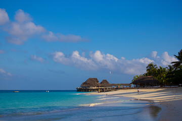 Fototapeta na wymiar Beach resort at the morning. Village Kendwa. Zanzibar island.
