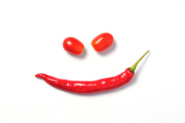 Red chili smile, close up/ white background